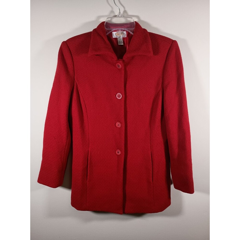 Talbots Womens Red Wool Coat Collared 3 button Pea Coat Pockets Size 6 Petite